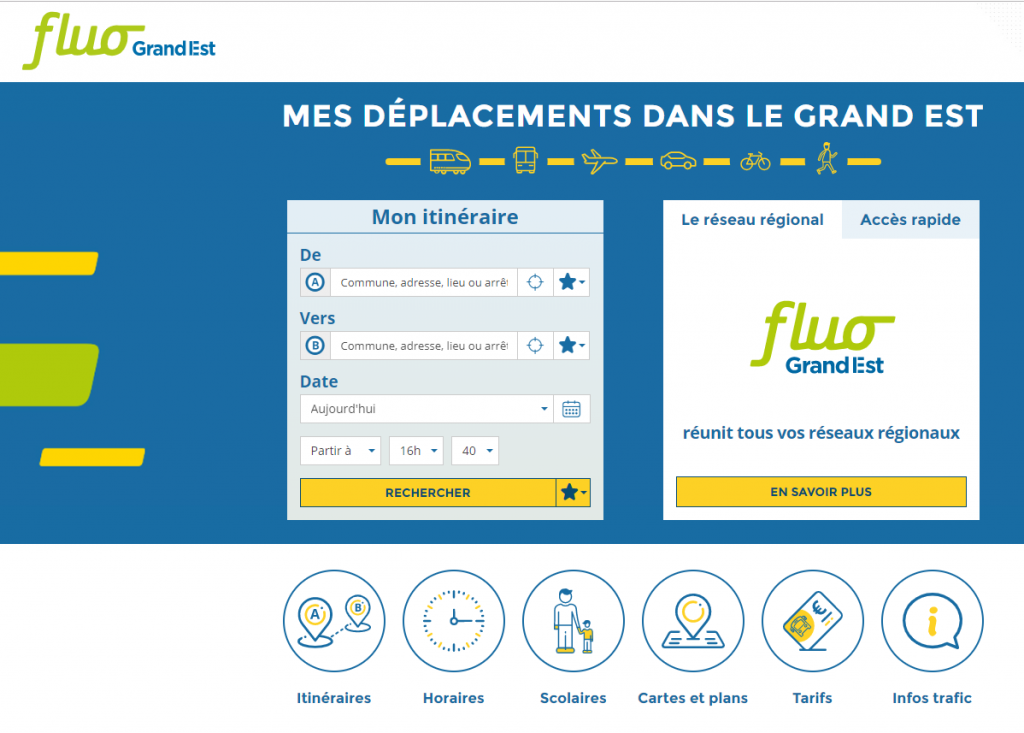 Site internet fluo.eu - transports en commun du Grand Est